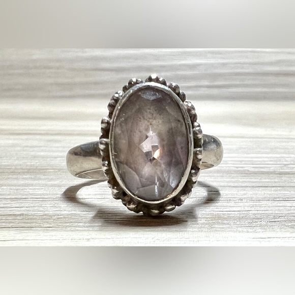 Vintage Handmade Sterling Silver Pebbled Amethyst Ring, Size 6 - Picture 1 of 9